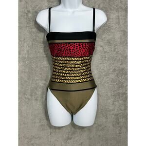 VTG Gottex One Piece Swimsuit Medium Animal Print Striped Removal Straps Boho